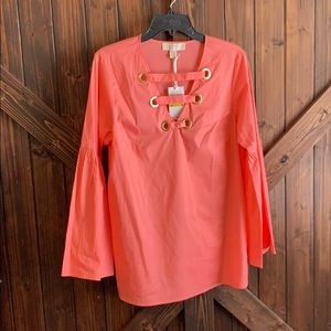 Bell Sleeve Coral Michael Korda Shirt -NWT